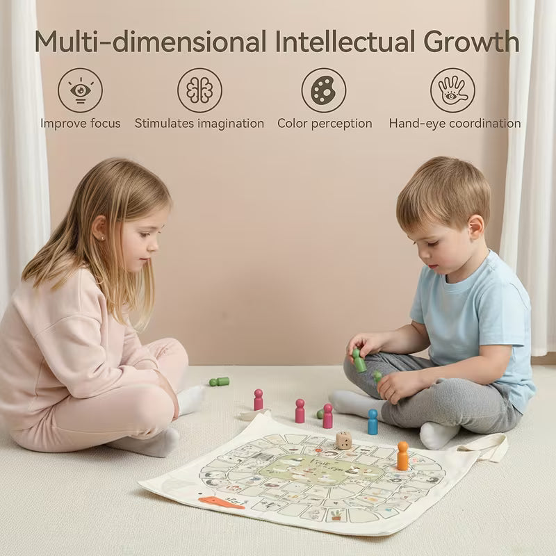Children's Educational Multi-Function Canvas Game Chess Toy, 4-Color Canvas Ludo Game