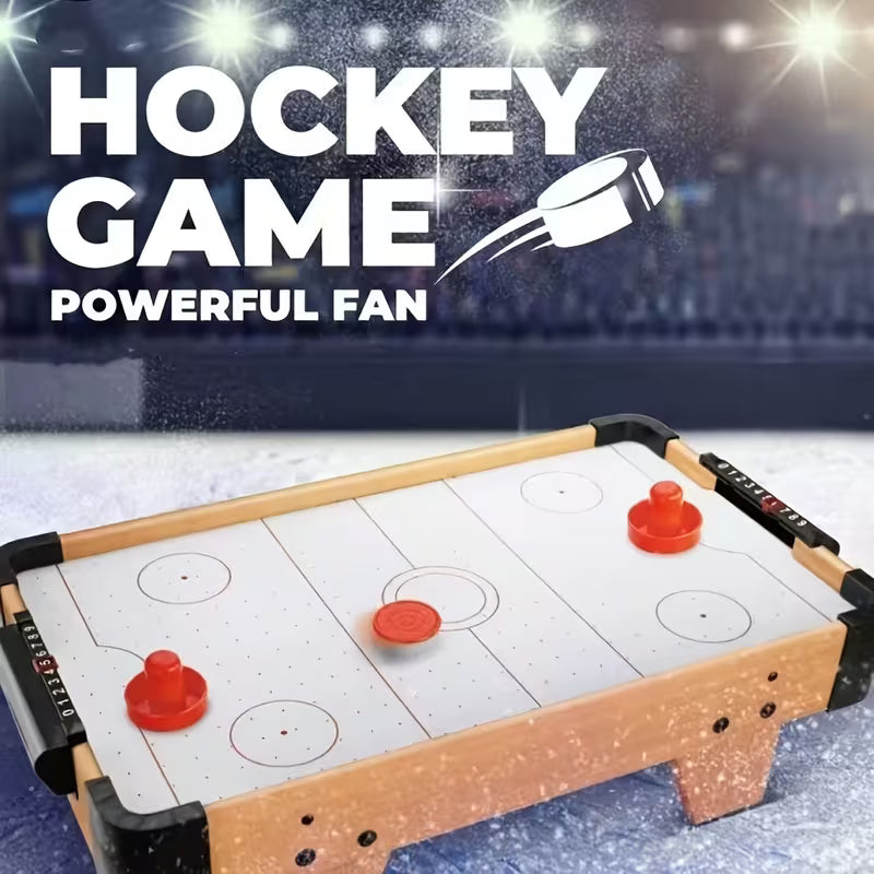 Mini Tabletop Air Hockey Table with Wooden Surface, Air Suspension Puck Game Table
